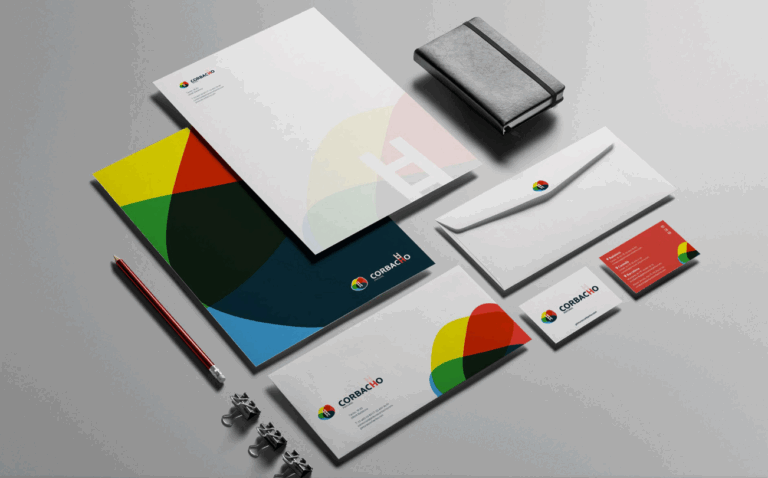 Mock up de la imagen corporativa renovada de Pinturas Corbacho