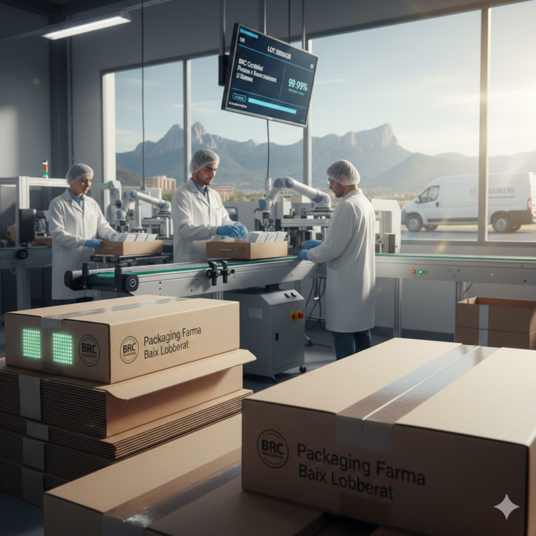 Imagen generada con IA. Packaging Baix llobregat sector farmacéutico.